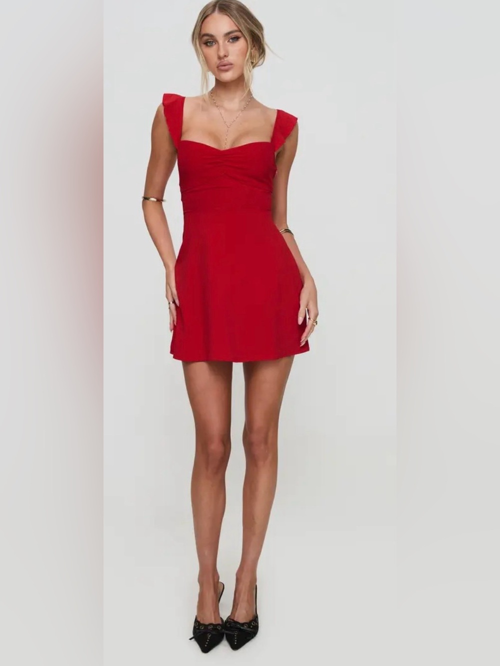Princess Polly Red Landon lace up Sweetheart Mini Dress